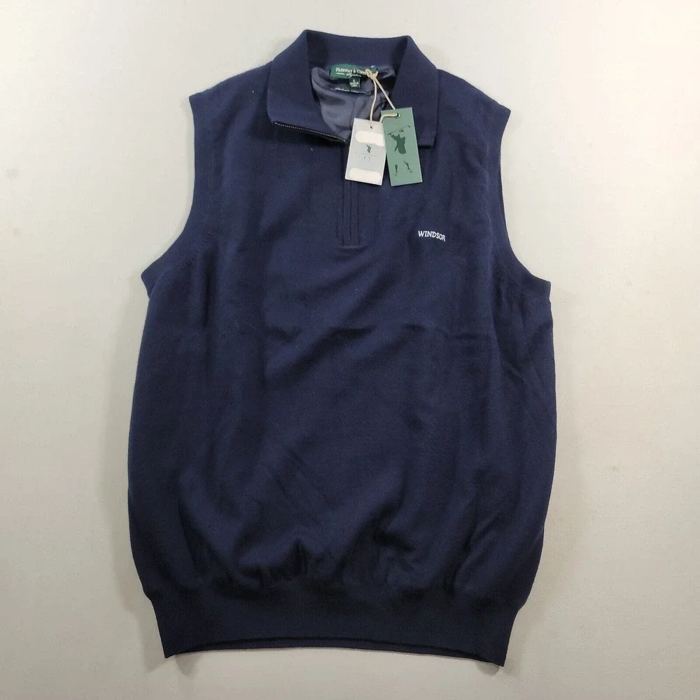 Fairway & Greene Sweater Vest Mens Small Navy Merino Wool Windstopper NEW‎